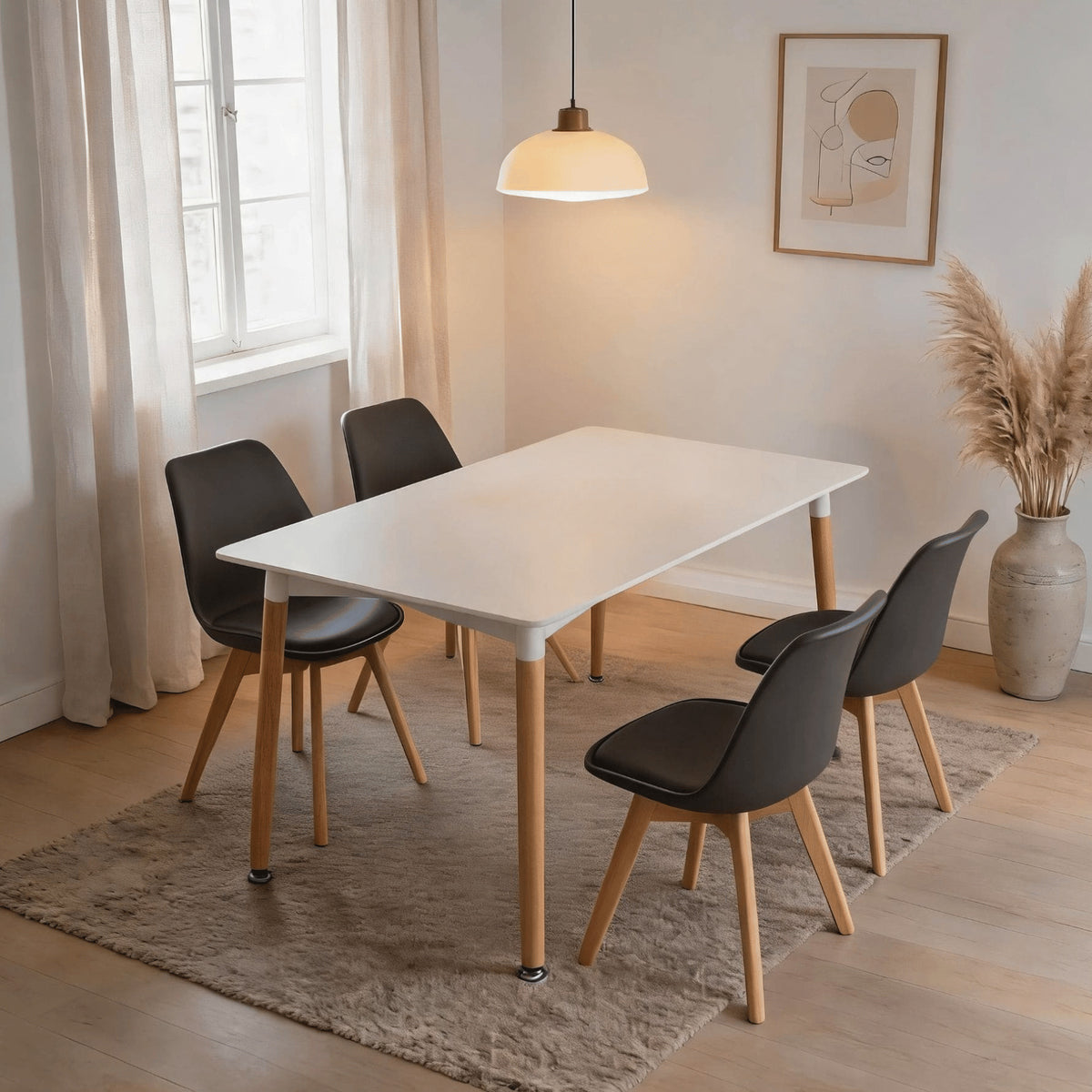 Braga 120cm White Dining Table & 4 Grey Chairs