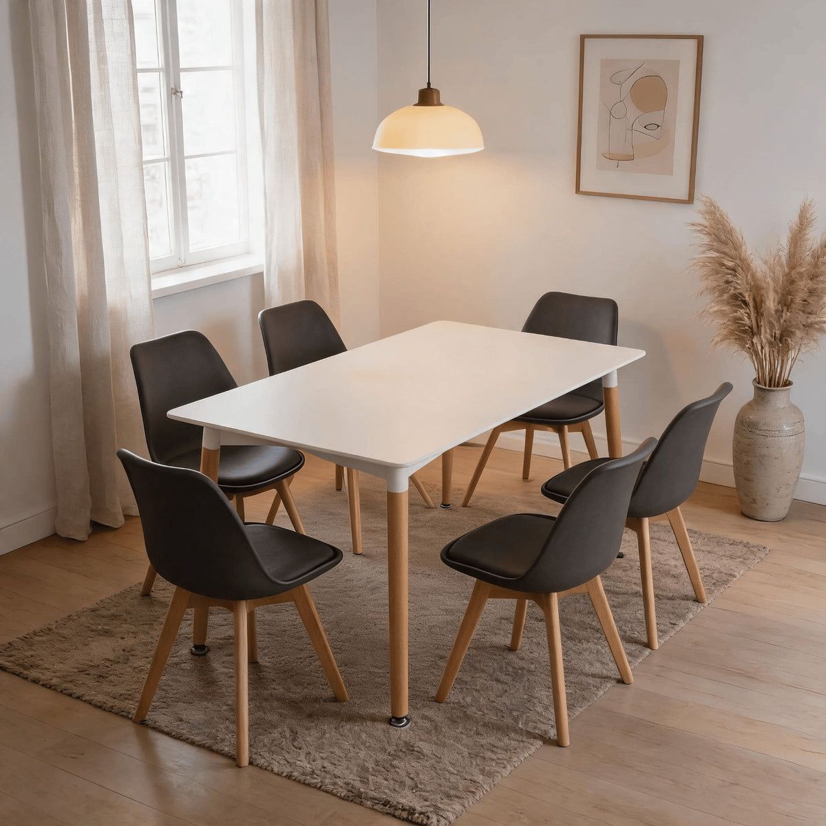 120cm Dining Table & 6 Grey Chairs
