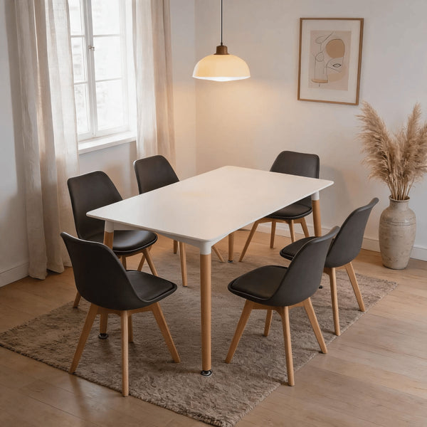 Braga 120cm White Dining Table & 6 Grey Chairs