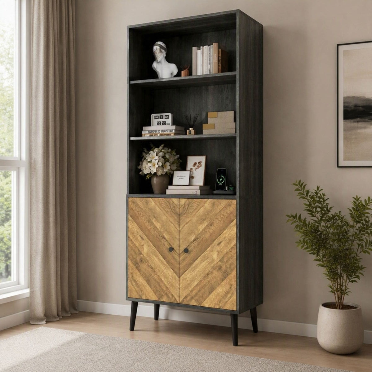 Dallas Herringbone 2 Door Tall Bookcase