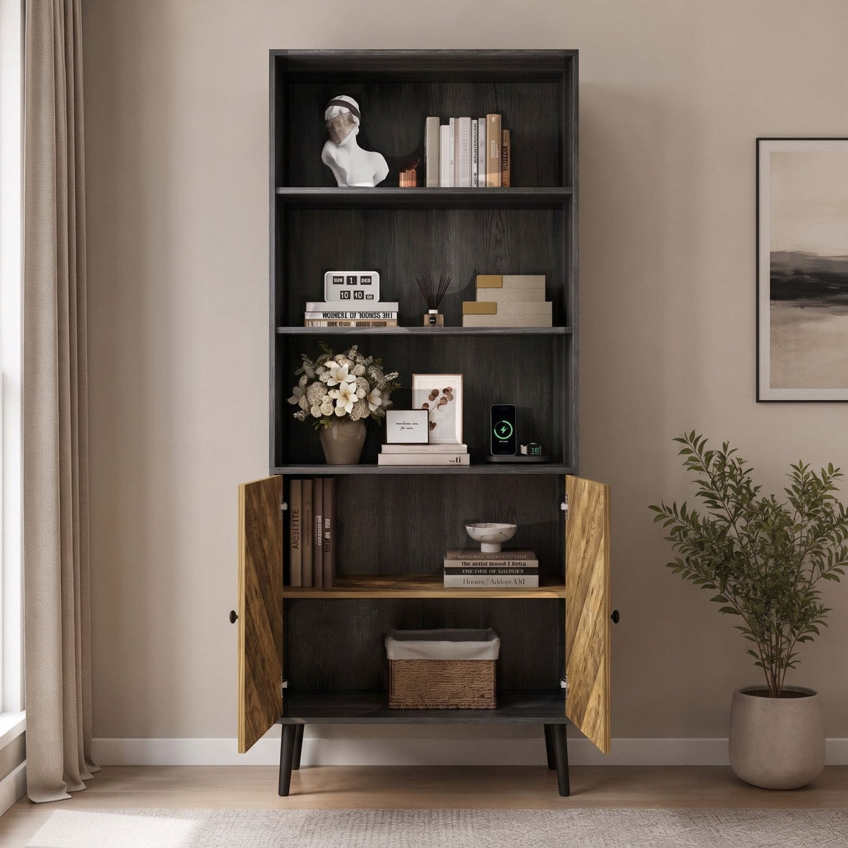 Dallas Herringbone 2 Door Tall Bookcase