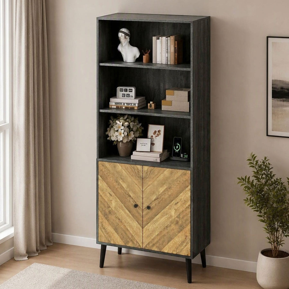 Dallas Herringbone 2 Door Tall Bookcase