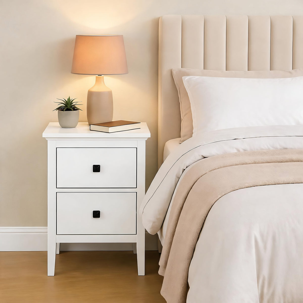 Bellevue White 2 Drawer Bedside