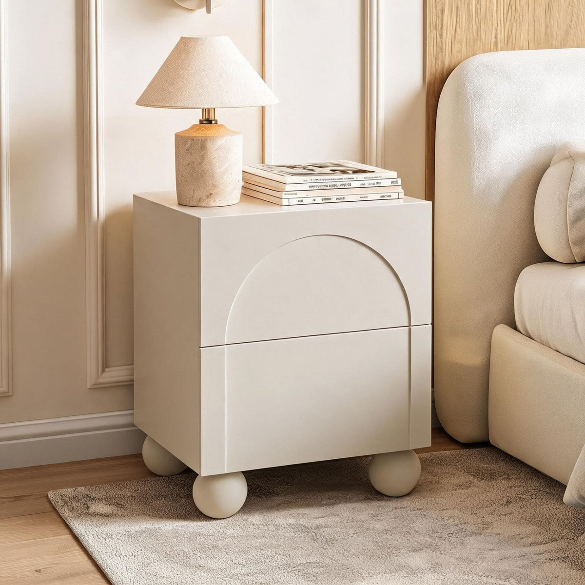 Elodie Beige 2 Drawer Bedside