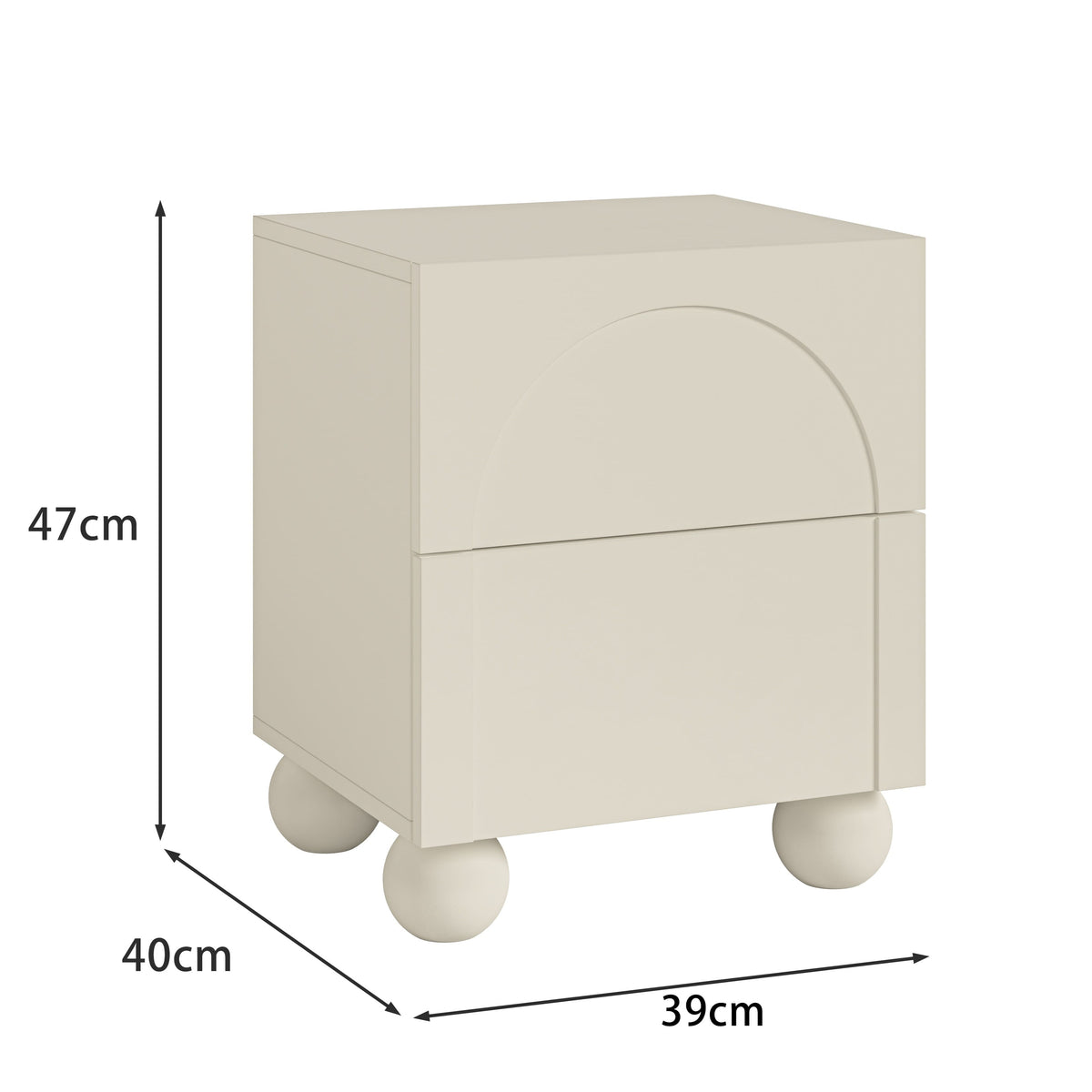 Elodie Beige 2 Drawer Bedside