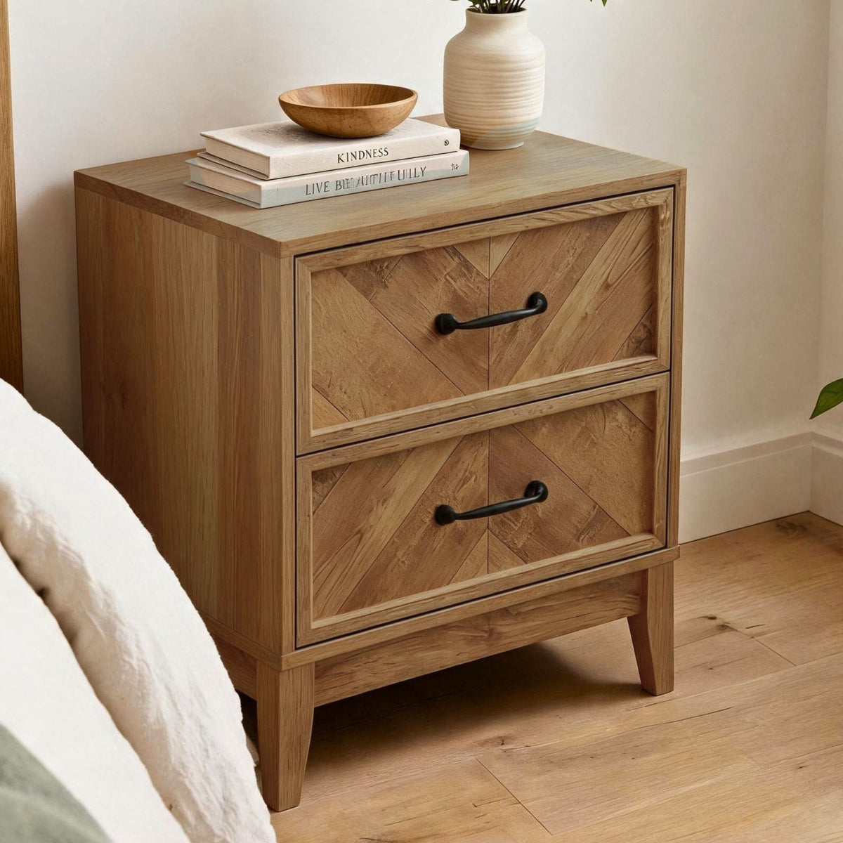 Harrington Herringbone 2 Drawer Bedside