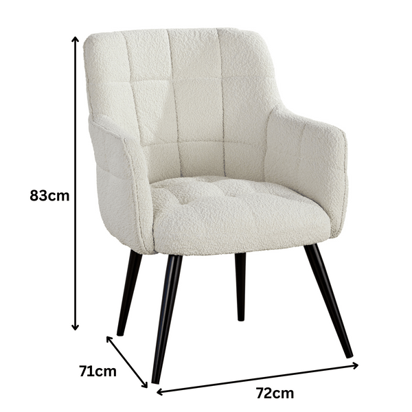 Boucle White Accent Armchair with Black Metal Legs
