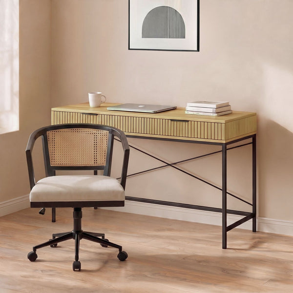 Wisbech 2 Drawer Desk & Nola Rattan Chair
