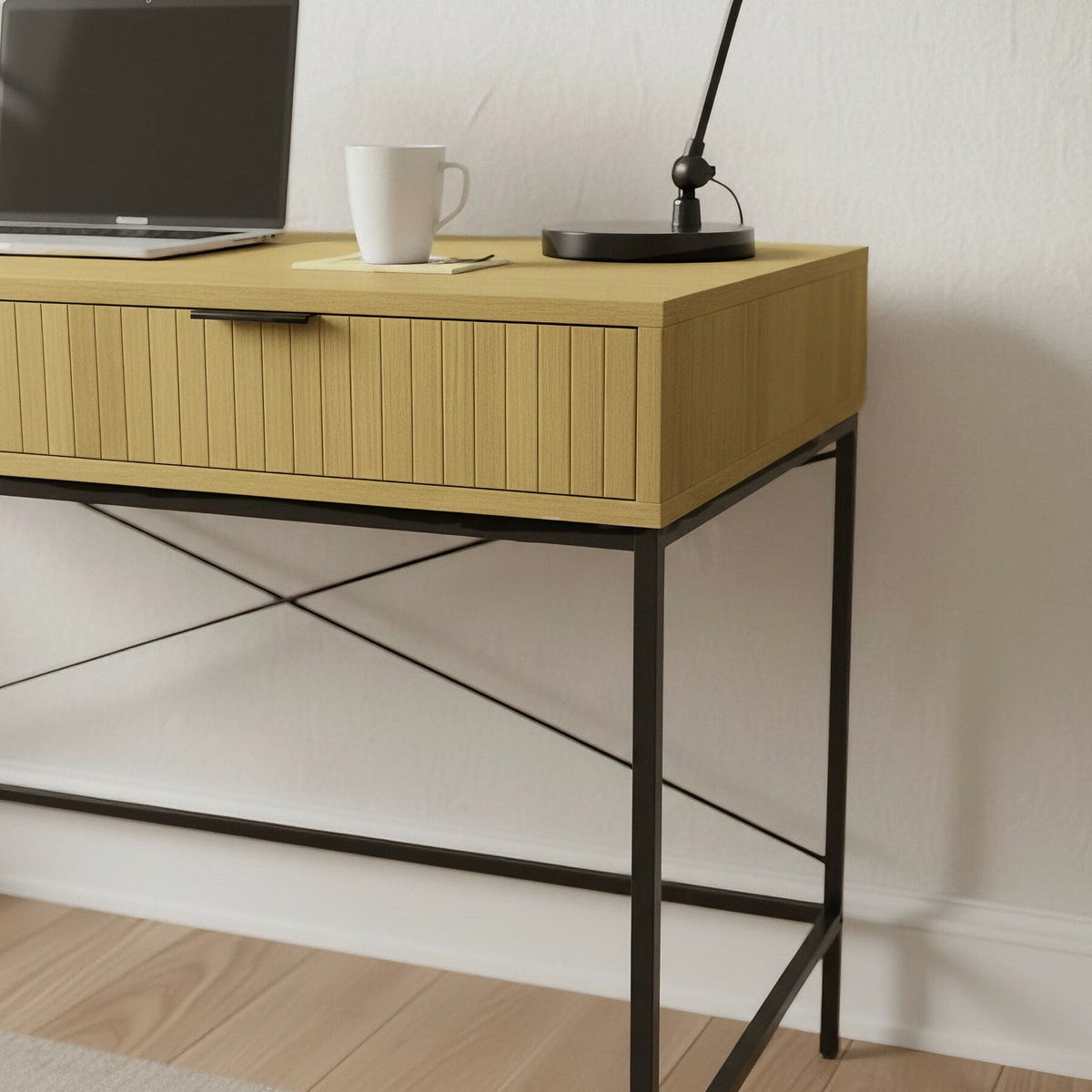 Wisbech 2 Drawer Desk & Nola Rattan Chair
