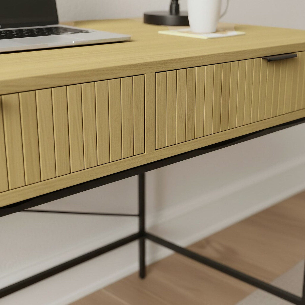 Wisbech 2 Drawer Desk & Nola Rattan Chair