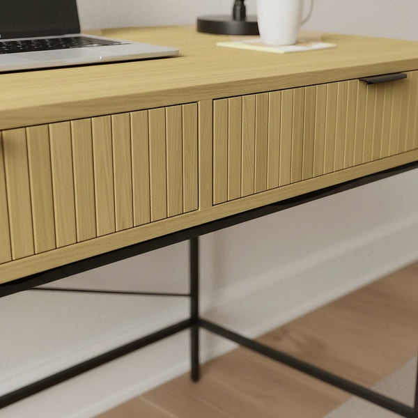 Wisbech 2 Drawer Desk & Nola Rattan Chair