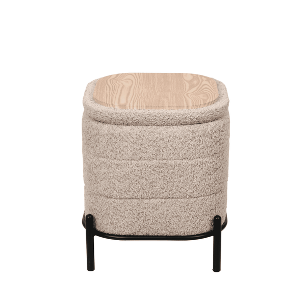 Luxe Beige Square Chenille Storage Ottoman with Tray Lid