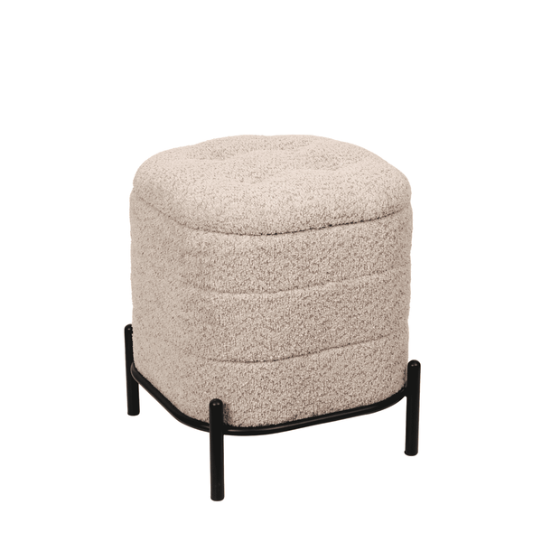 Luxe Beige Square Chenille Storage Ottoman with Tray Lid
