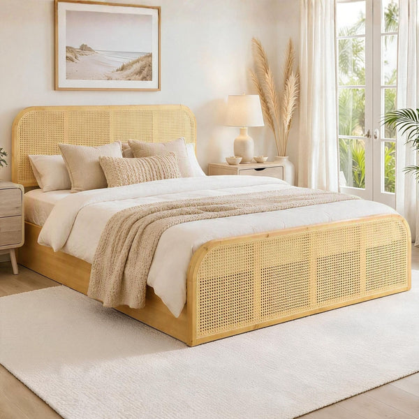 Monica Wooden Rattan Gas Lift Ottoman Bed