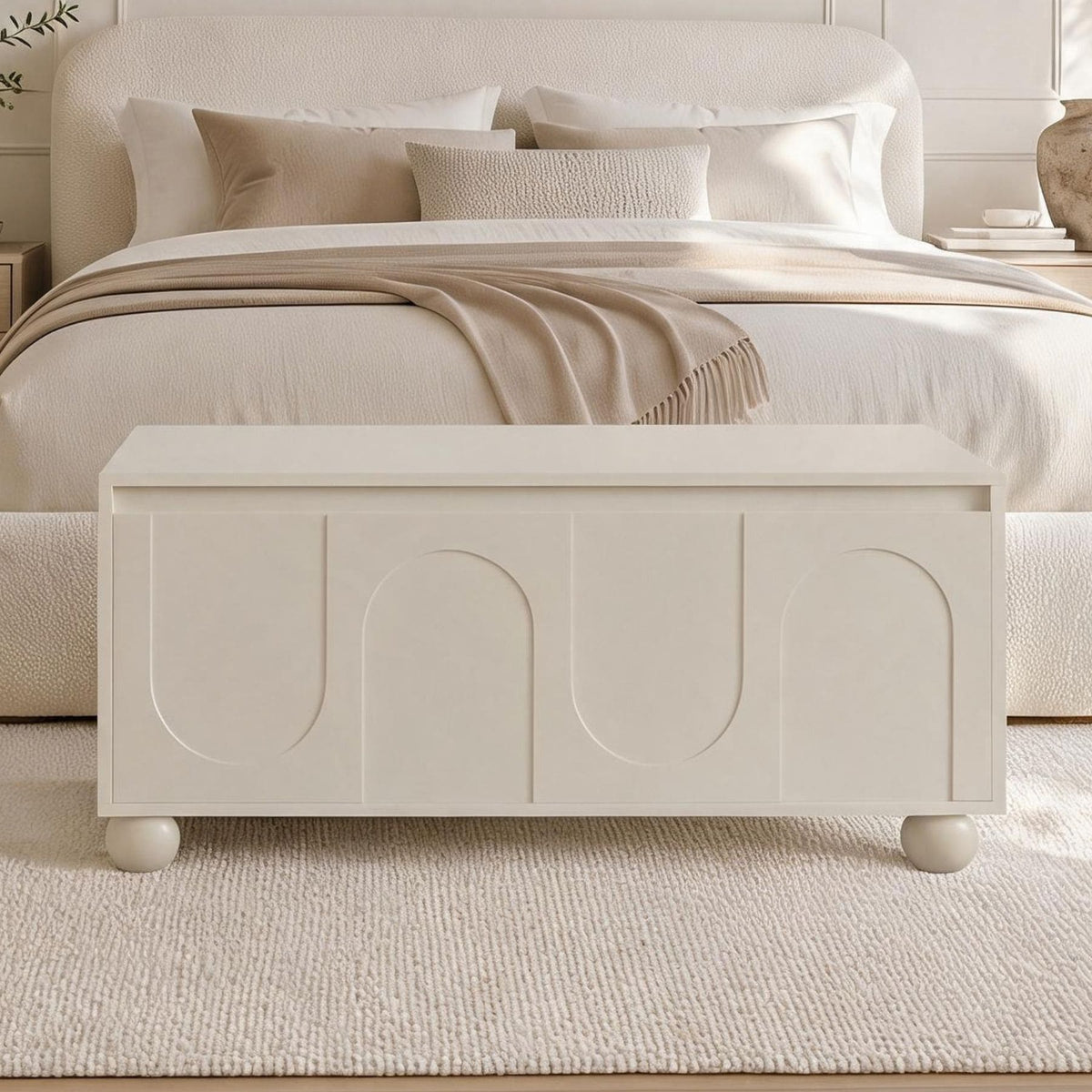 Elodie Beige Storage Ottoman Bench