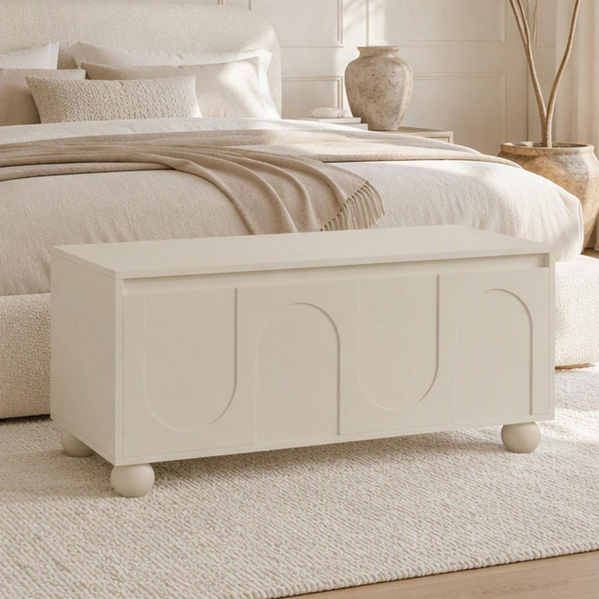 Elodie Beige Storage Ottoman Bench