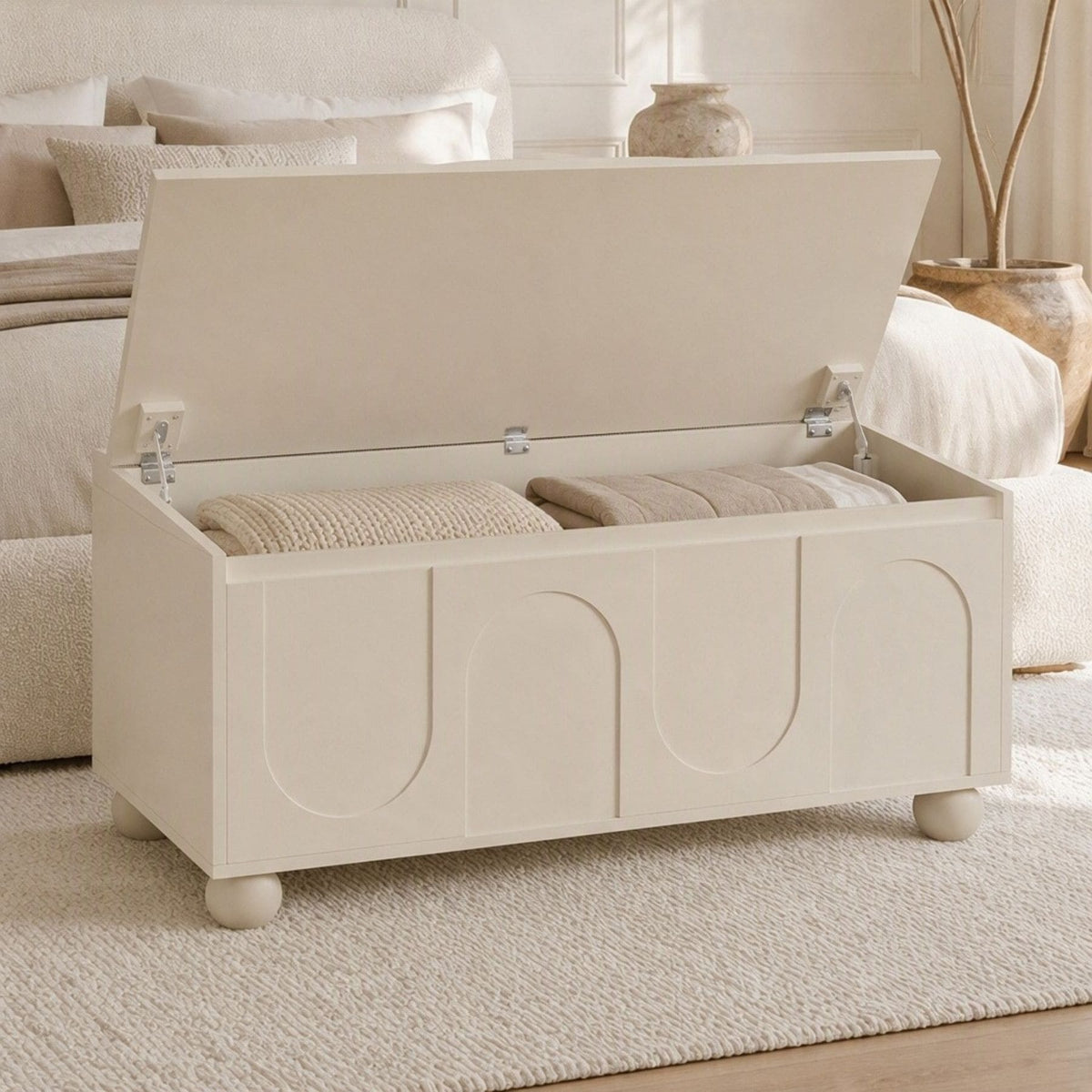 Elodie Beige Storage Ottoman Bench
