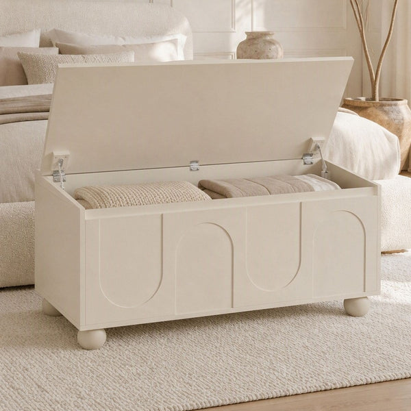 Elodie Beige Storage Ottoman Bench