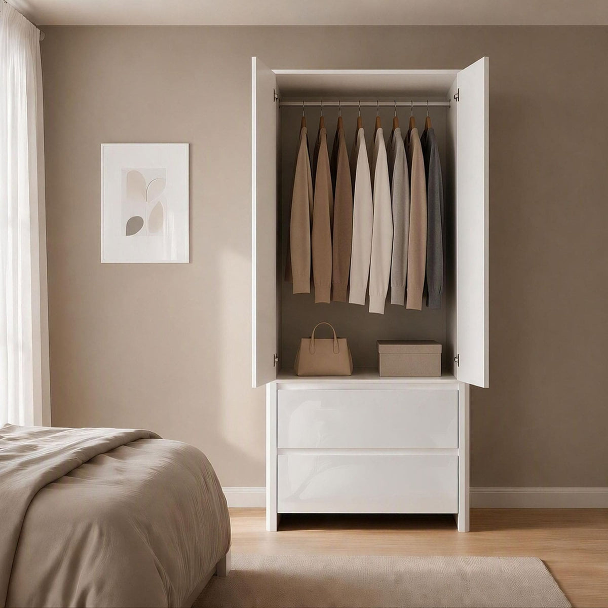 Ardenza White High Gloss 2 Drawer Wardrobe