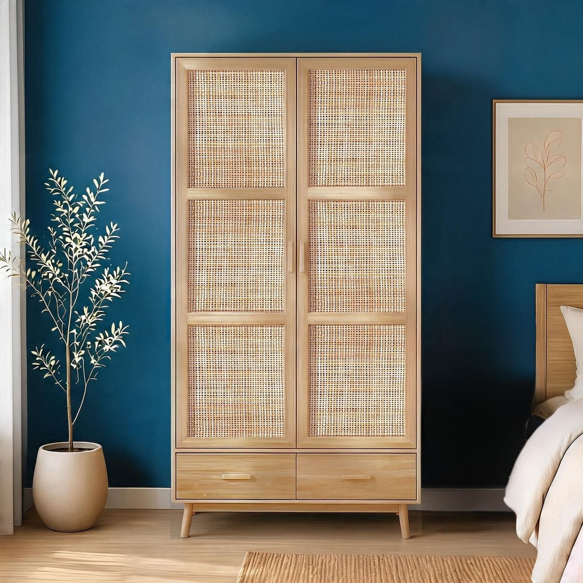 Astbury 2 Door Wardrobe with Rattan Doors
