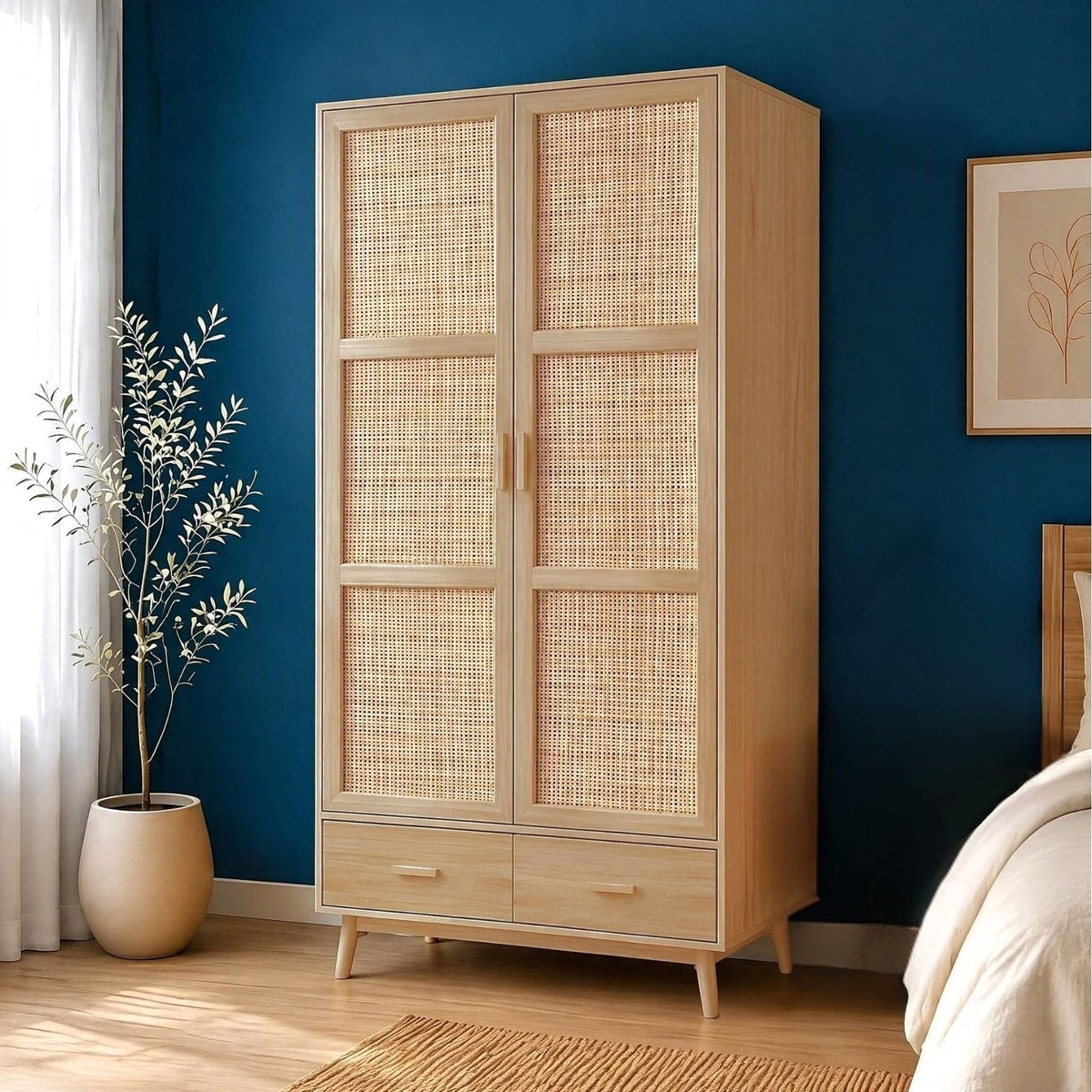 Astbury 2 Door Wardrobe with Rattan Doors