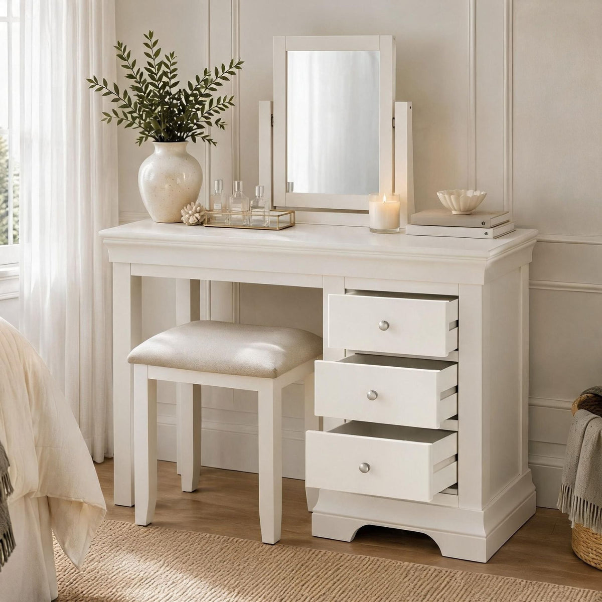 Chantilly Dressing Table Set with Stool and Mirror