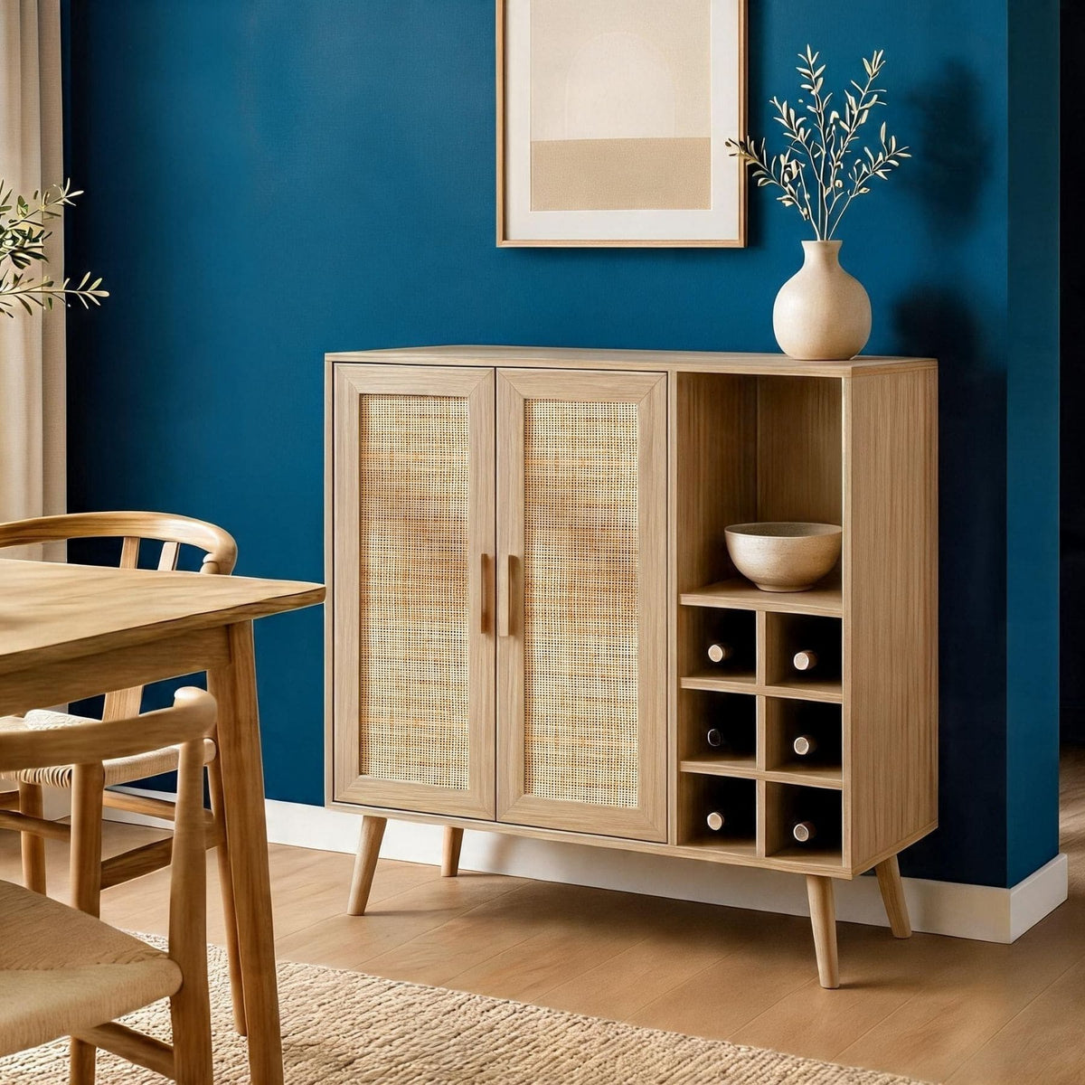 Astbury Wine Cabinet with Rattan Doors