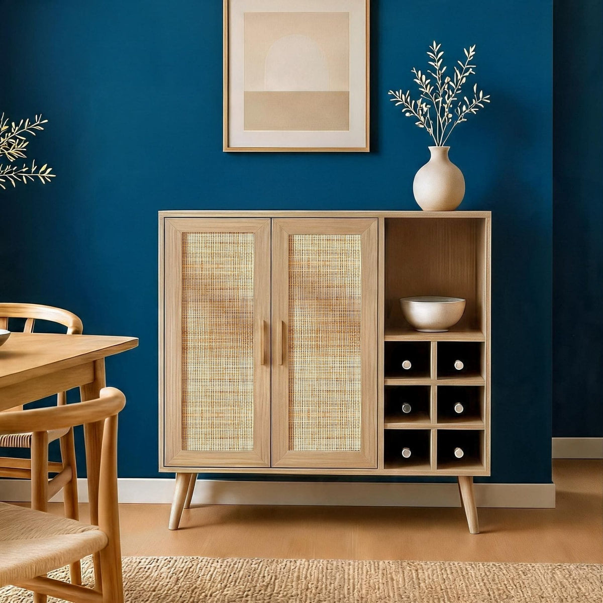 Astbury Wine Cabinet with Rattan Doors